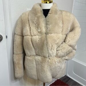 Vintage Dino Ricco cream/beige real lambskin / shearling fur coat jacket winter